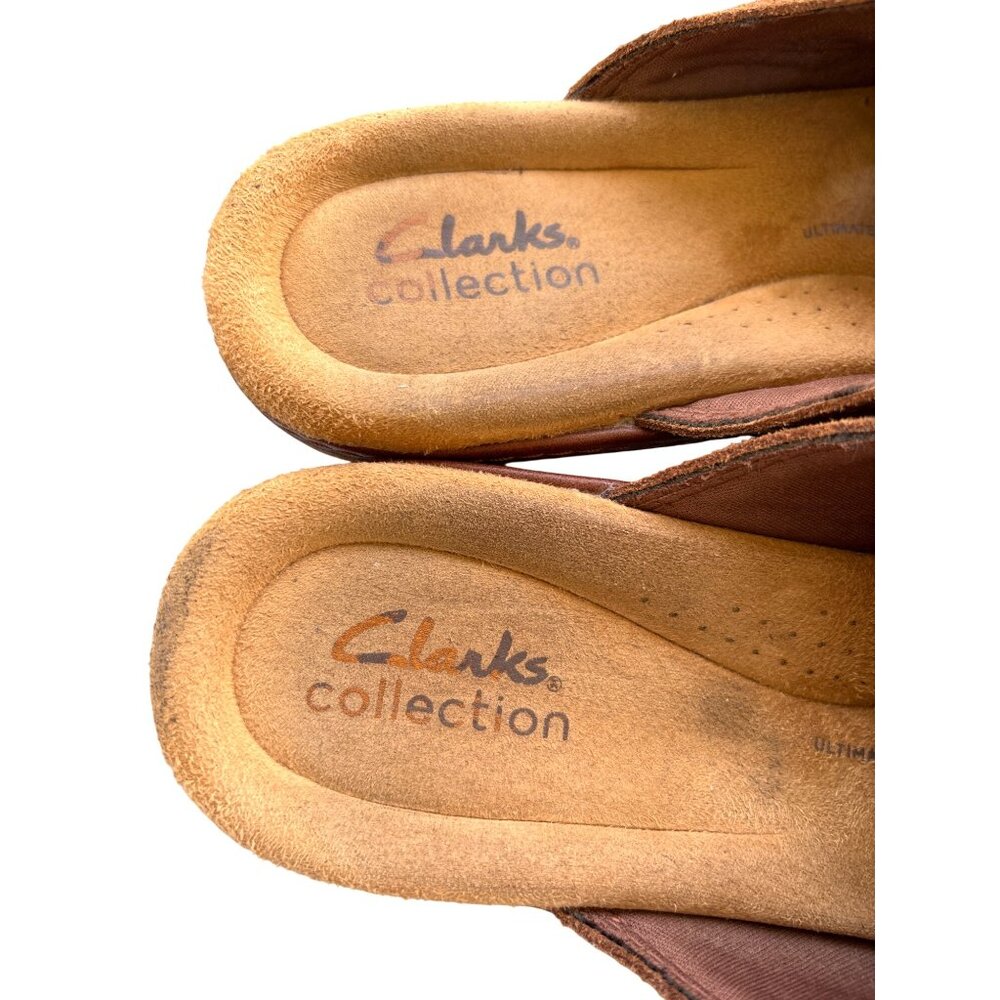 Clarks Collection Paizlee Nora Mules Clogs Size 10 Tan Wood Shoes Boho Suede - Picture 10 of 11